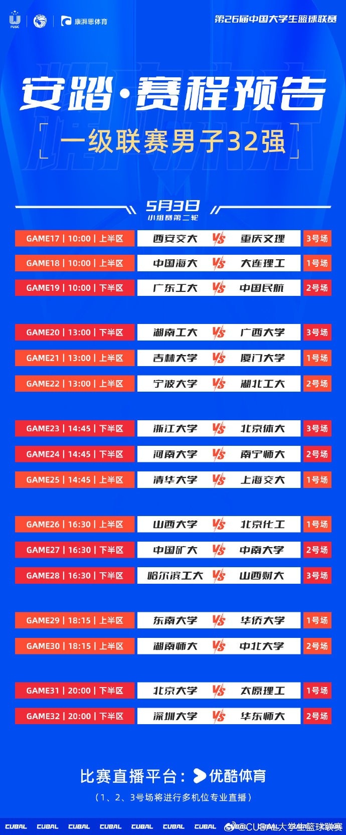 CUBAL全国大赛明日赛程：清华VS上交 北大VS太原理工